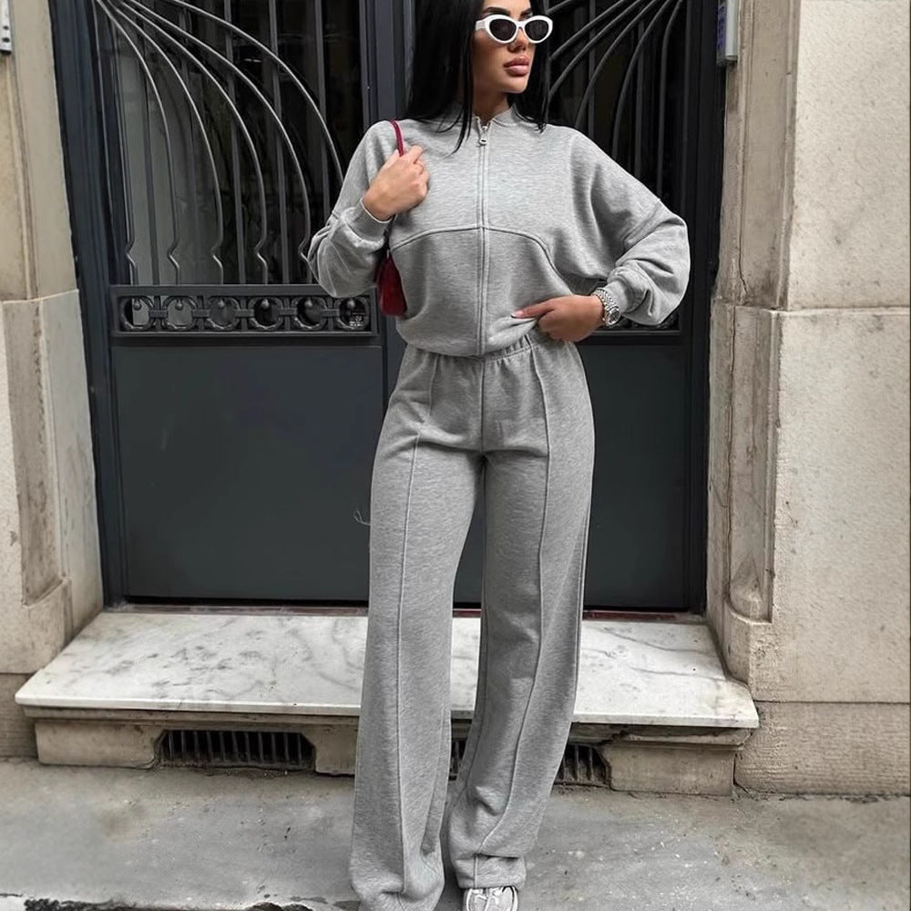 Women's oversized zip-up jacket with wide high-waist lounge pants set Mune Fashion