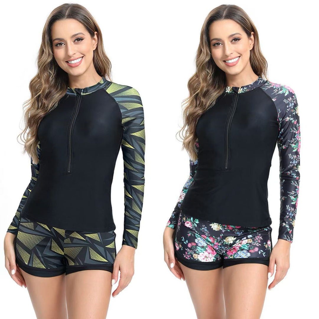 Women's sporty long sleeve surf suit with zipper and shorts Mune Fashion