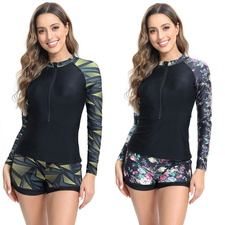 Women's sporty long sleeve surf suit with zipper and shorts Mune Fashion