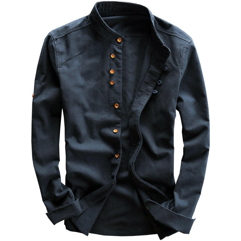 Men's Stand Collar Shirt with Hidden Button Placket and Modern Details Mune Fashion