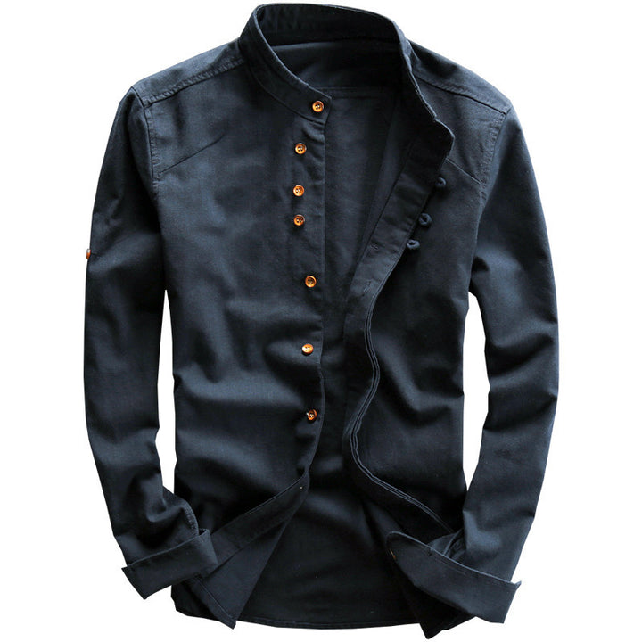 Men's Stand Collar Shirt with Hidden Button Placket and Modern Details Mune Fashion