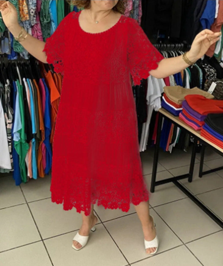 Women's multi-layered lace midi dress with pleated inserts and flounce sleeves Mune Fashion