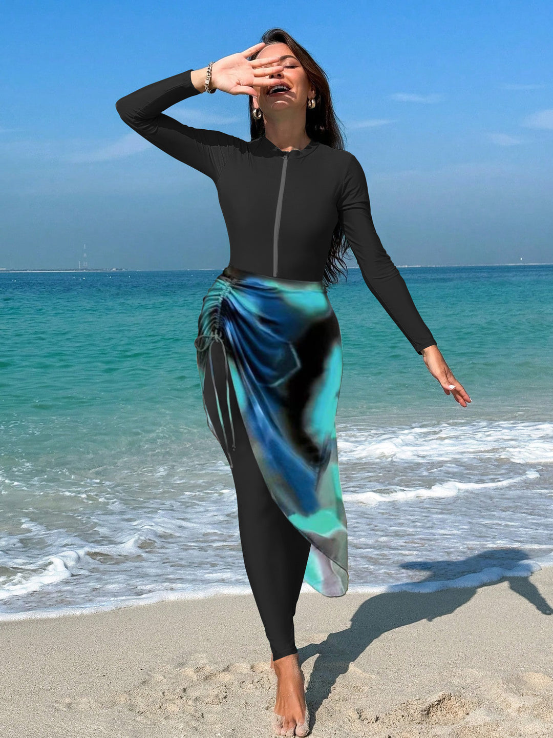 Women's Sporty Long Sleeve Swimsuit with Wrap Design Mune Fashion