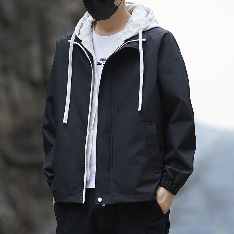 Men's Lightweight Rain Jacket with Adjustable Hood Collar Mune Fashion