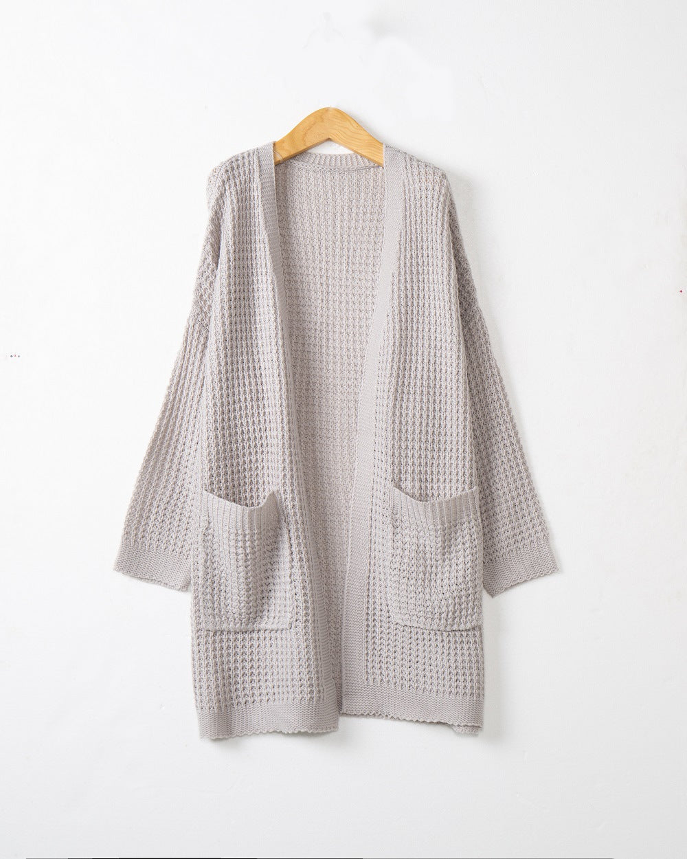 Women Long Oversize Knit Coat with Open Front and Patch Pockets Mune Fashion