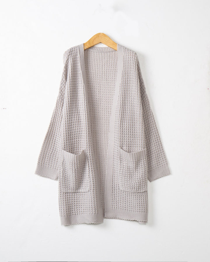 Women Long Oversize Knit Coat with Open Front and Patch Pockets Mune Fashion