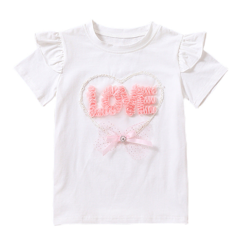 Girl's T-shirt with ruffle details and heart applique Mune Fashion
