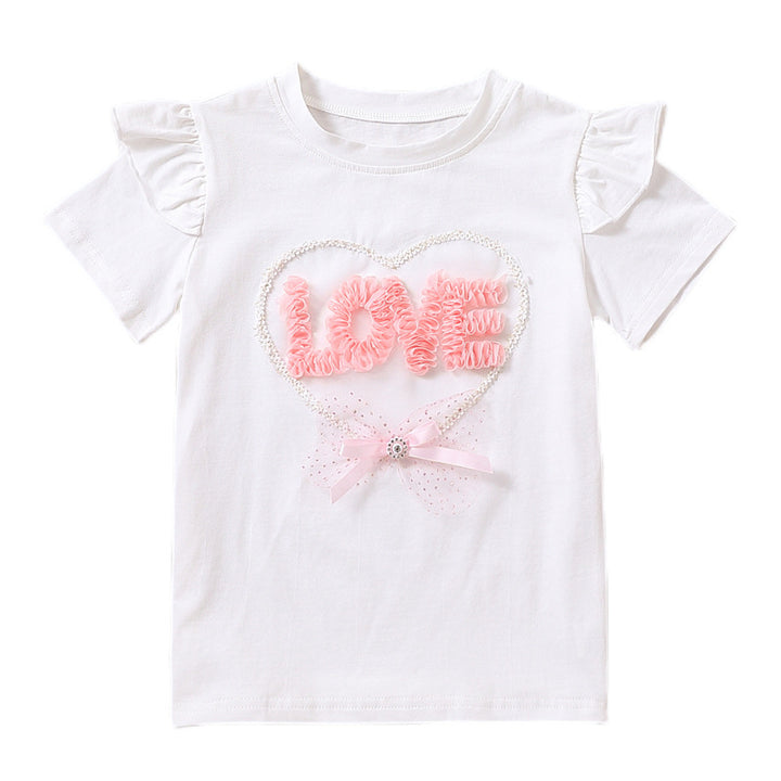 Girl's T-shirt with ruffle details and heart applique Mune Fashion