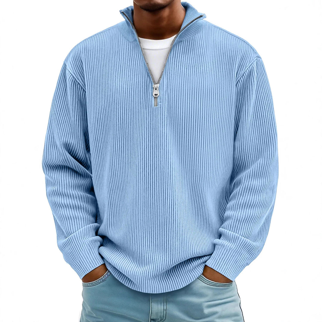 Men's ribbed knit pullover with half zipper and stand-up collar Mune Fashion