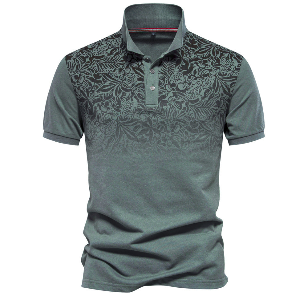 Men's polo shirt with floral gradient pattern, Kent collar and subtle button placket Mune Fashion
