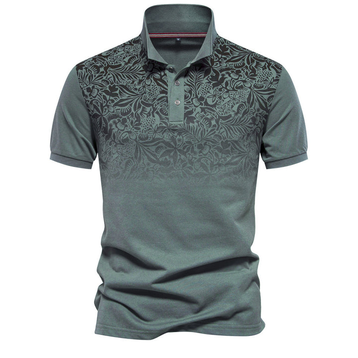 Men's polo shirt with floral gradient pattern, Kent collar and subtle button placket Mune Fashion