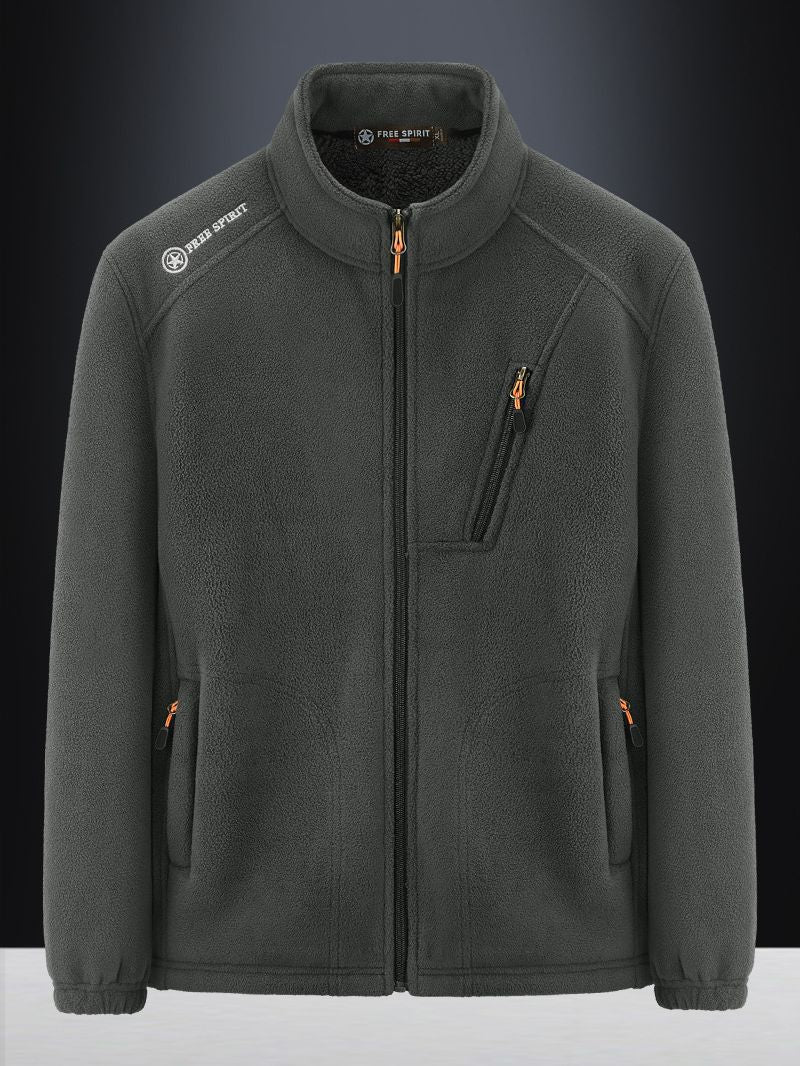 Men's Warm Microfleece Outdoor Jacket with Chest Zipper, Side Pockets and Stand-Up Collar Mune Fashion