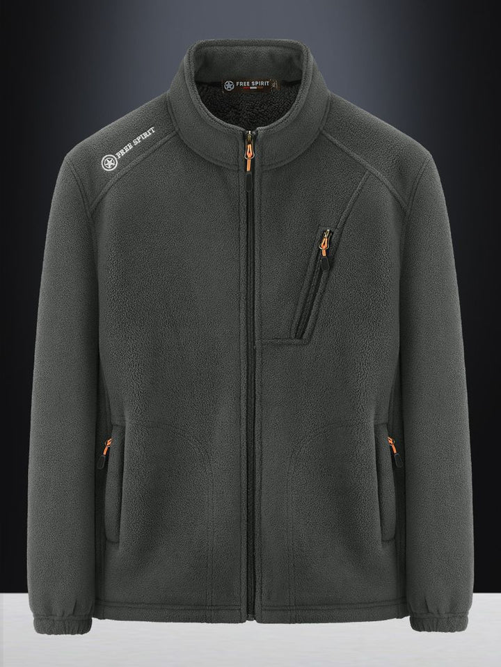 Men's Warm Microfleece Outdoor Jacket with Chest Zipper, Side Pockets and Stand-Up Collar Mune Fashion