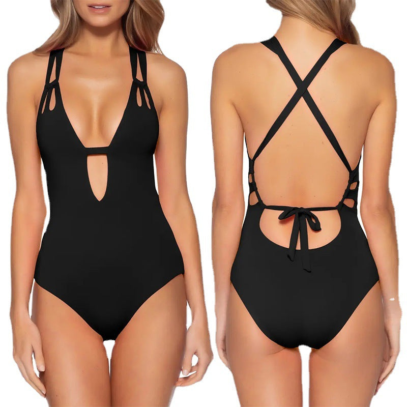 Women's Cut-Out Swimsuit with Fashionable Cross Straps Mune Fashion