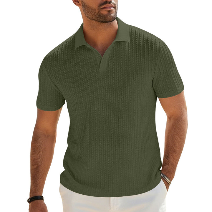 Men's fine-knit polo with structured cable pattern and soft cotton blend Mune Fashion