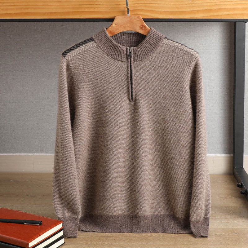 Men's half-zip roll-neck sweater made of cashmere blend with fine ribbed edge Mune Fashion