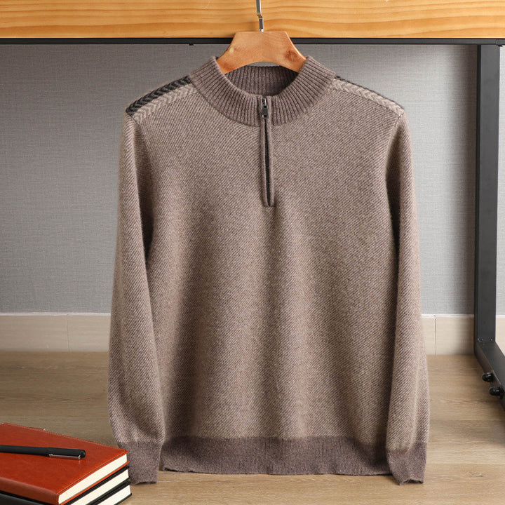 Men's half-zip roll-neck sweater made of cashmere blend with fine ribbed edge Mune Fashion