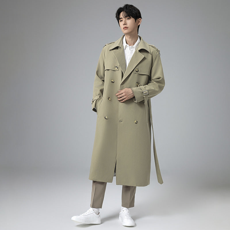 Men's Modern Maxi Long Double-Breasted Trench Coat with Classic Lapels and Adjustable Cuffs Mune Fashion
