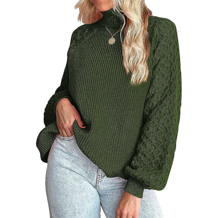 Women's fine knit sweater with turtleneck and voluminous cable pattern sleeves Mune Fashion