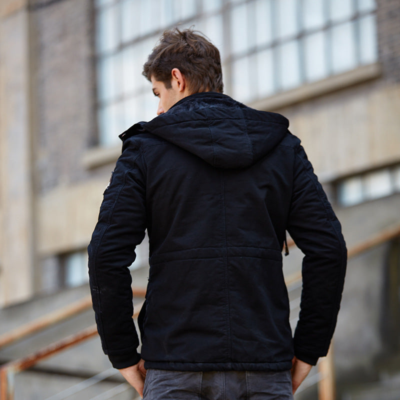 Men's quilted field jacket with hood patch details and thermal lining Mune Fashion
