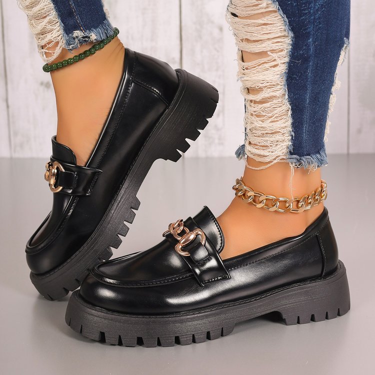Women chunky loafers in leather look with profiled platform and chain link application Mune Fashion
