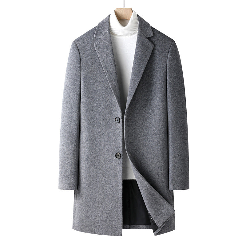 Men's simple tailored wool blend overcoat with subtle two-button placket Mune Fashion