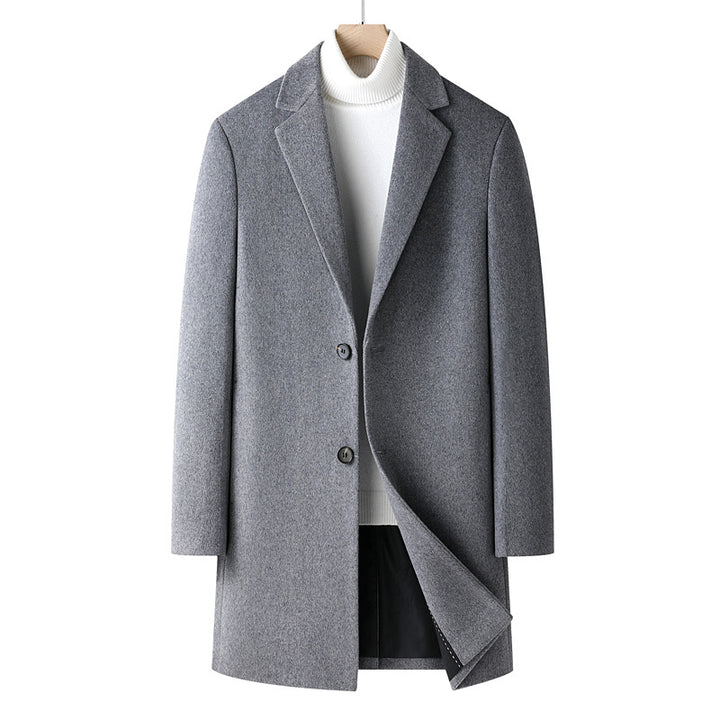 Men's simple tailored wool blend overcoat with subtle two-button placket Mune Fashion