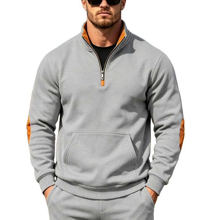 Men's Athletic Half-Zip Sweatshirt with Elbow Patches and Kangaroo Pocket Mune Fashion
