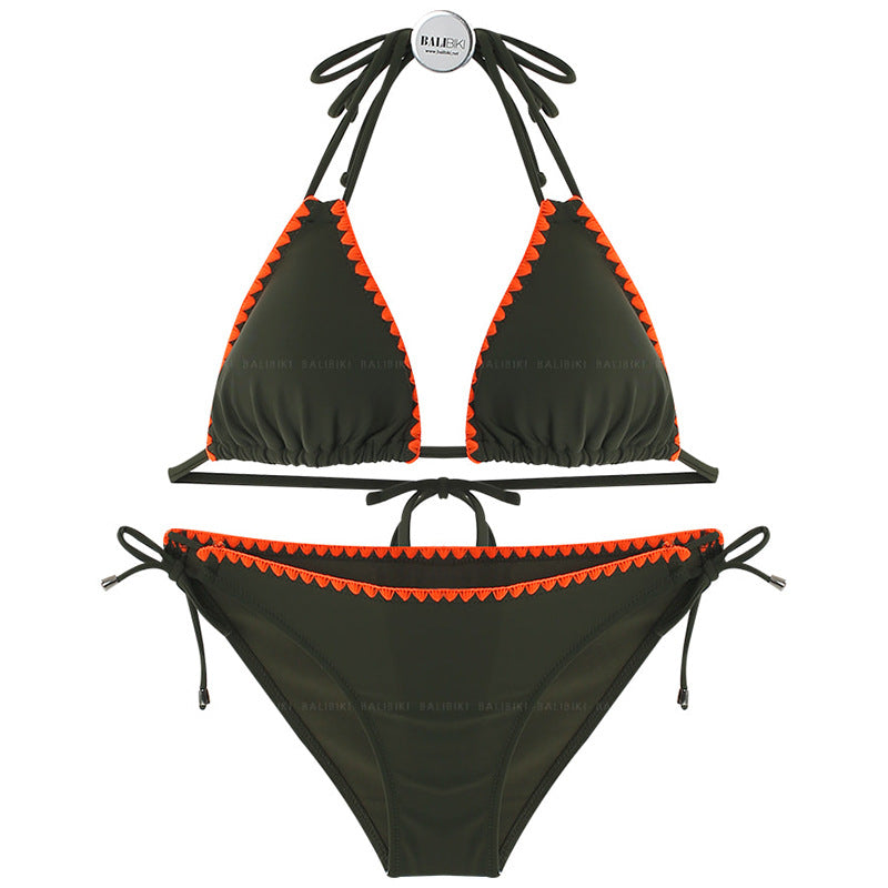 Women Triangle Bikini Set with Adjustable Straps and Delicate Ruffle Detail Mune Fashion