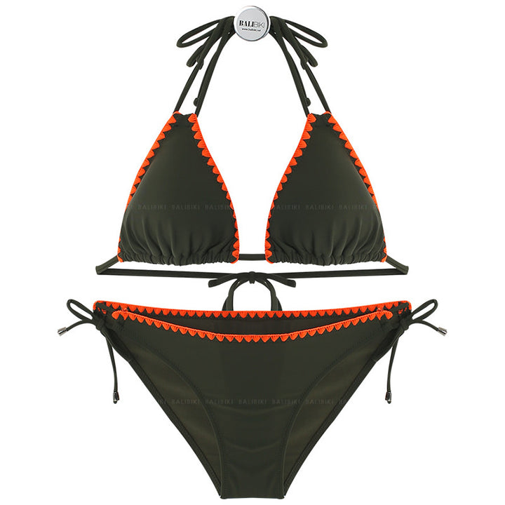 Women Triangle Bikini Set with Adjustable Straps and Delicate Ruffle Detail Mune Fashion