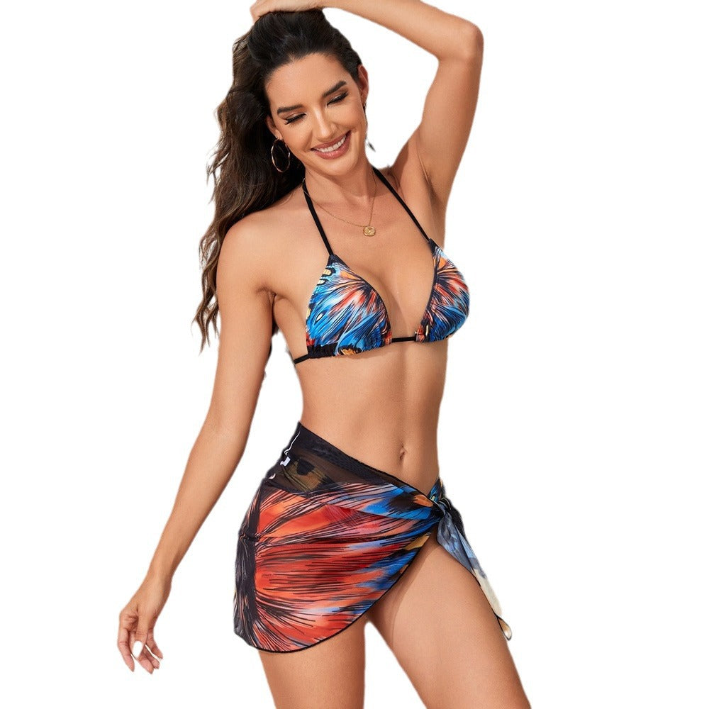 Women's Triangle Bikini Set with stylish wrap skirt Mune Fashion