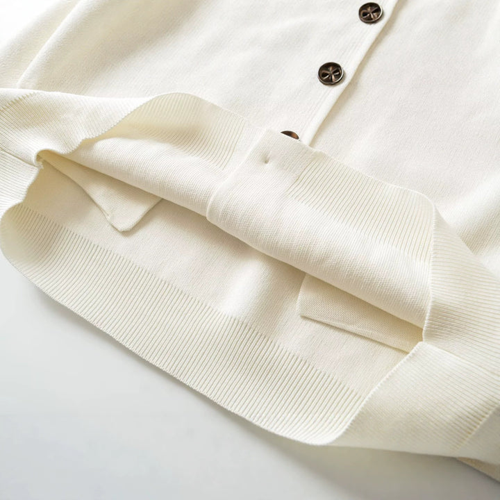 Women's Boxy Cardigan with Stand-Up Collar, Horn-Look Button Placket and Pockets Mune Fashion