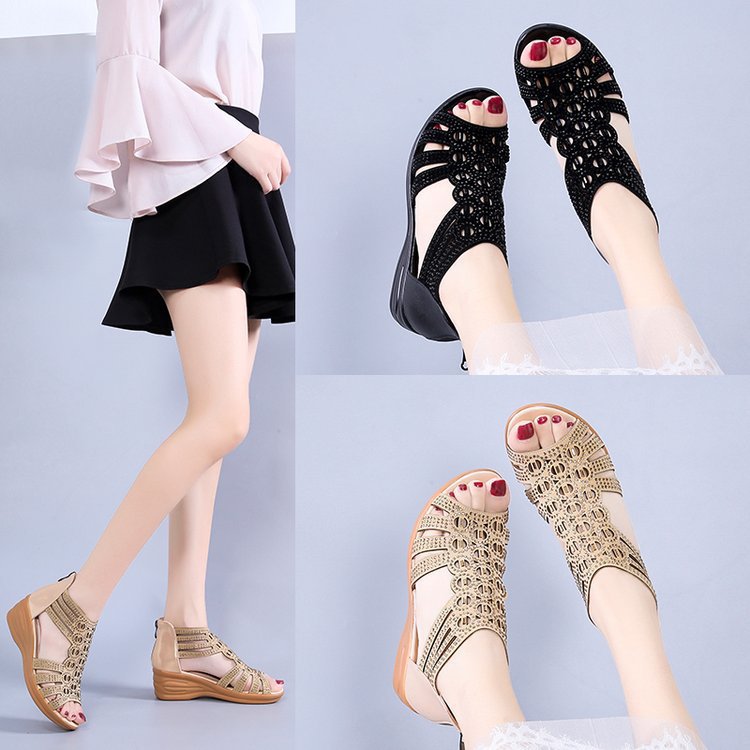 Women’s Buckle Wedge Sandal with Closed Heel, Decorative Stone Accents and Ergonomic Comfort Footbed Mune Fashion