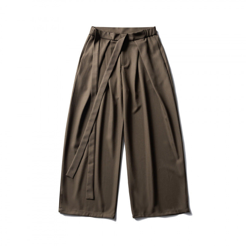 Women's Wide Culotte Pants with High Waist, Pleats and Tie Belt Mune Fashion