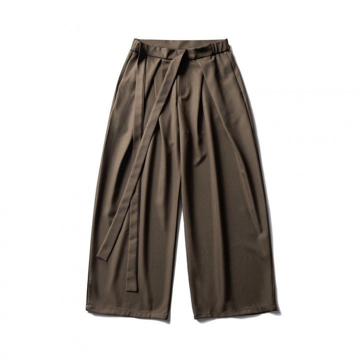 Women's Wide Culotte Pants with High Waist, Pleats and Tie Belt Mune Fashion