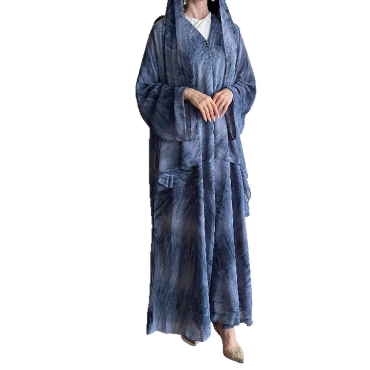 Women's long flowing hooded kaftan dress with wide sleeves and multi-layer chiffon Mune Fashion