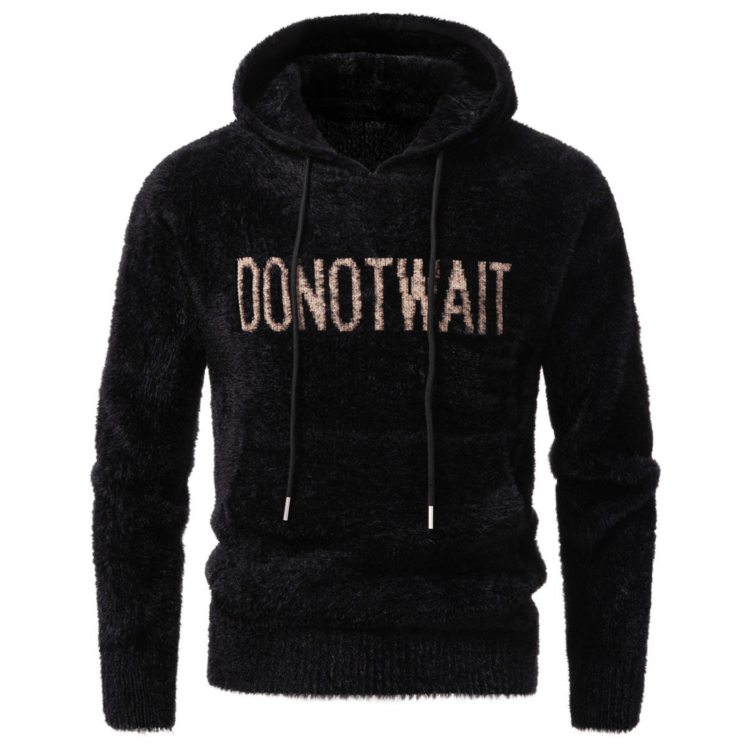 Men's Fluffy Hoodie made of Teddy Fleece with Statement Front Print and Kangaroo Pocket Mune Fashion