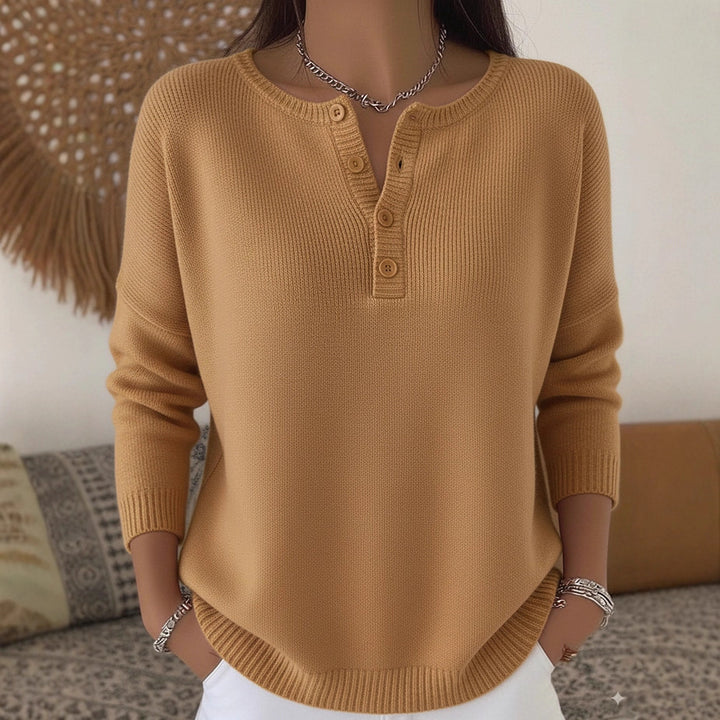 Women’s Comfortable and Elegant Knit Sweater with Button Placket Mune Fashion