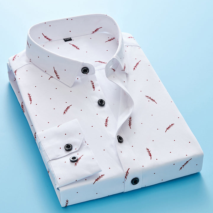 Men's Slim-Fit Business Shirt with fine botanical print and Kent collar Mune Fashion
