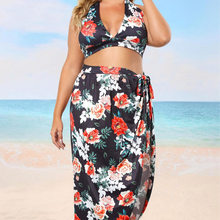 Women’s bikini top with floral design and high-cut skirt Mune Fashion