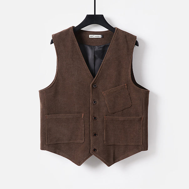 Men's cord waistcoat with V-neck, lightly padded and with patch pockets Mune Fashion
