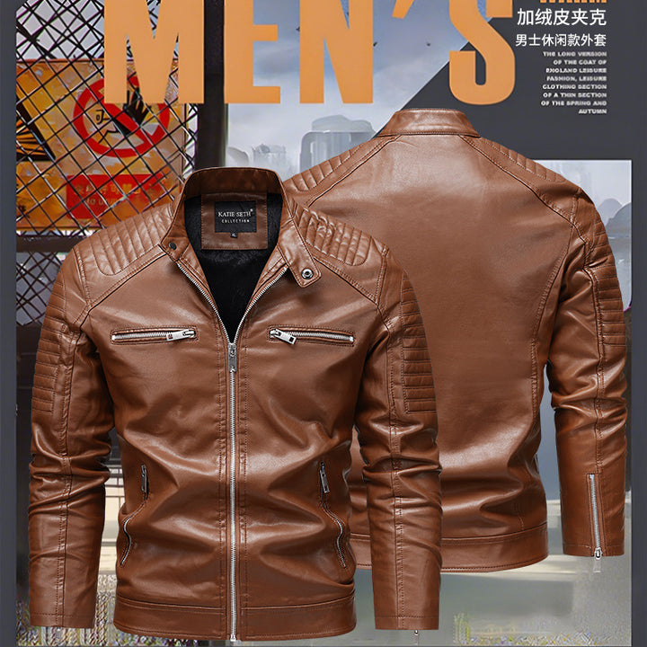 Men's Fashion Faux Leather Jacket with Zipper and Textured Accents Mune Fashion