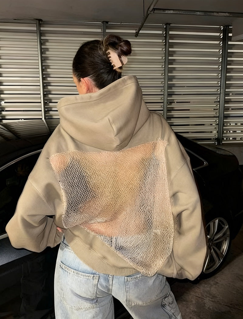 Women's hoodie with glittering mesh back application Mune Fashion
