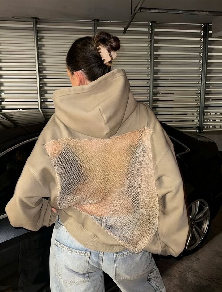 Women's hoodie with glittering mesh back application Mune Fashion