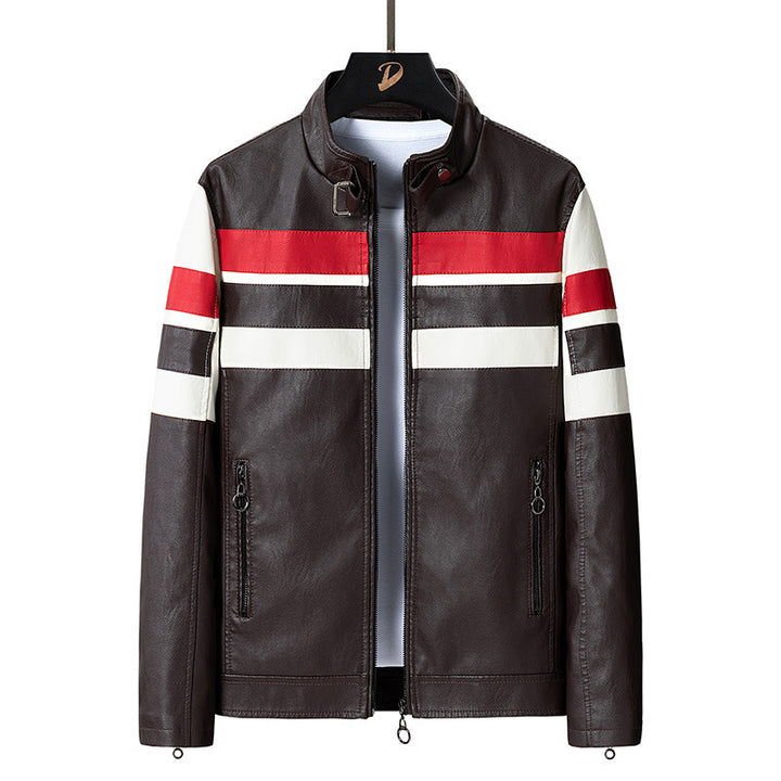 Men's Fashion Biker Jacket with Colored Stripes Mune Fashion