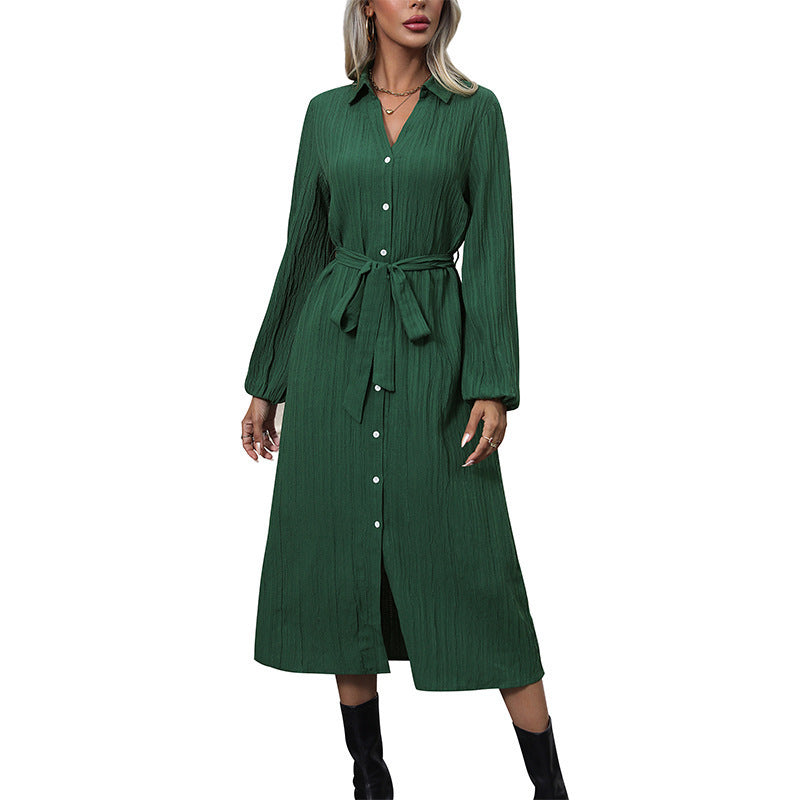 Women’s Long Sleeve Shirt Dress with Belt Mune Fashion