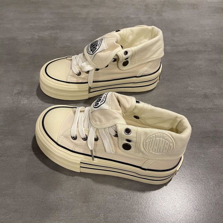Women's High-Cut Canvas Platform Sneakers with Distinctive Rubber Platform Mune Fashion