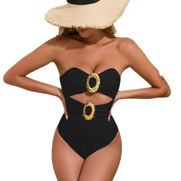 Women's One-Piece Swimsuit with Modern Cut-Outs and Golden Accents Mune Fashion