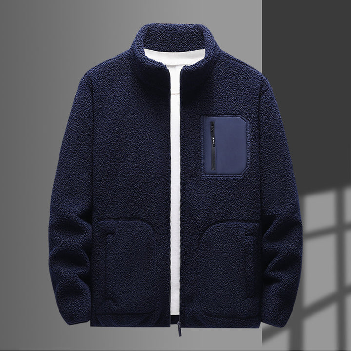Men's warming teddy fleece jacket with stand-up collar, full-length zipper and chest zipper pocket Mune Fashion