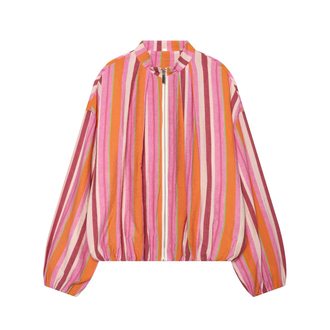 Women Cropped Oversize Bomber Jacket with Stand-Up Collar and Balloon Sleeves Mune Fashion
